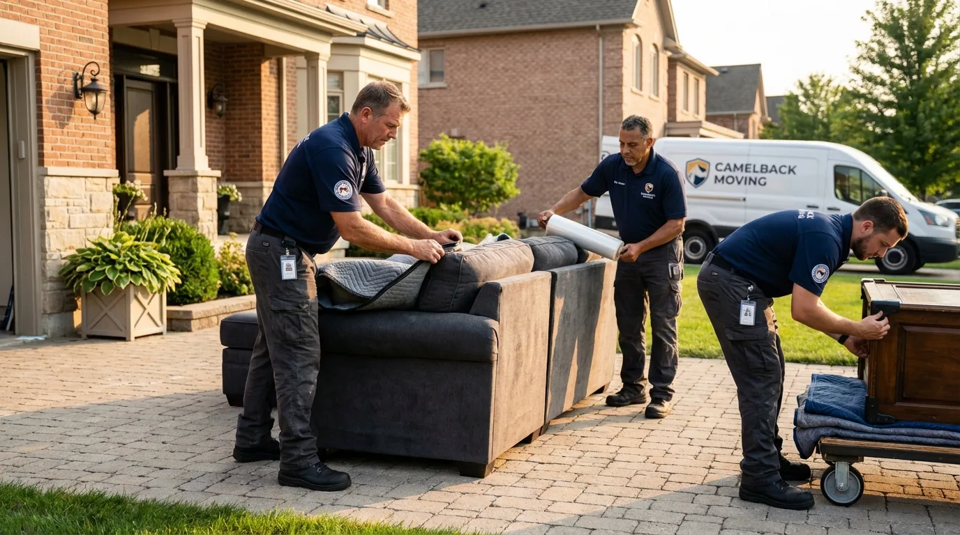 Large estate moving crew wrapping furniture in Peoria, IL