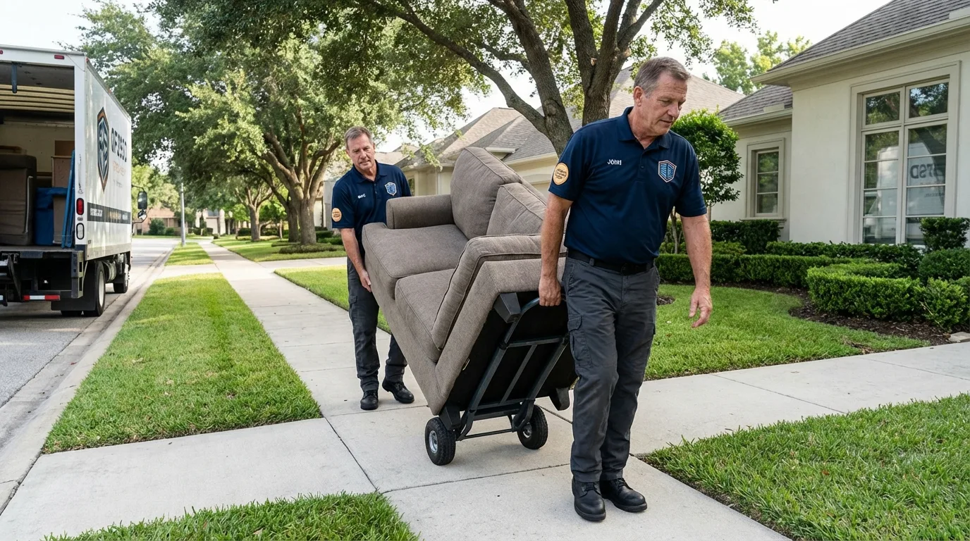 Local residential moving crew loading furniture in Peoria, IL